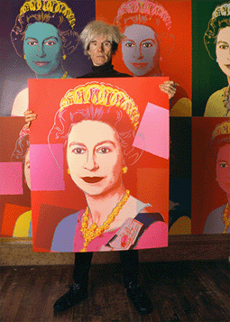 Derek Hudson, Andy Warhol holding a screenprint of Queen Elizabeth II in his studio, The Factory New York, 1985. Image © Derek HudsonGetty Images, Art.jpg